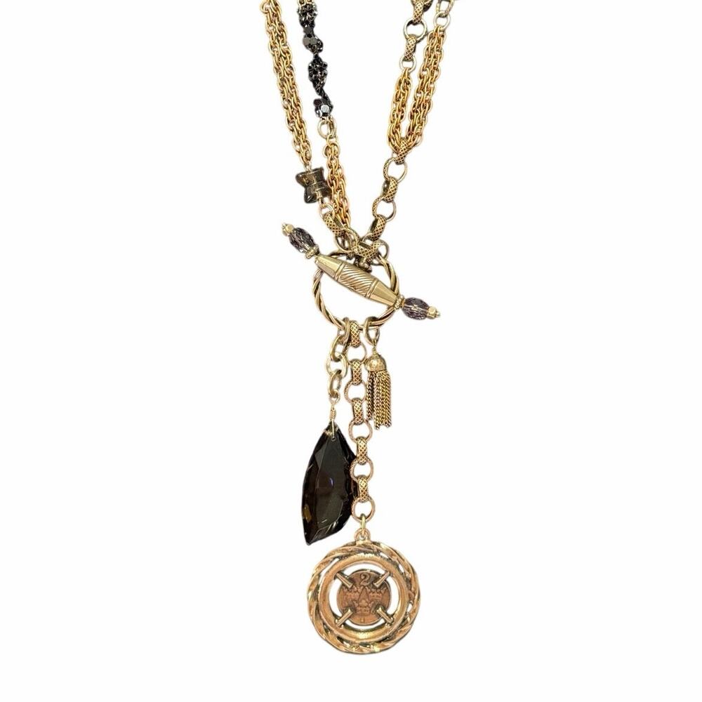 Chico’s Vintage Style Gold Charm Lariat Necklace – 24” Drop - Picture 2 of 5